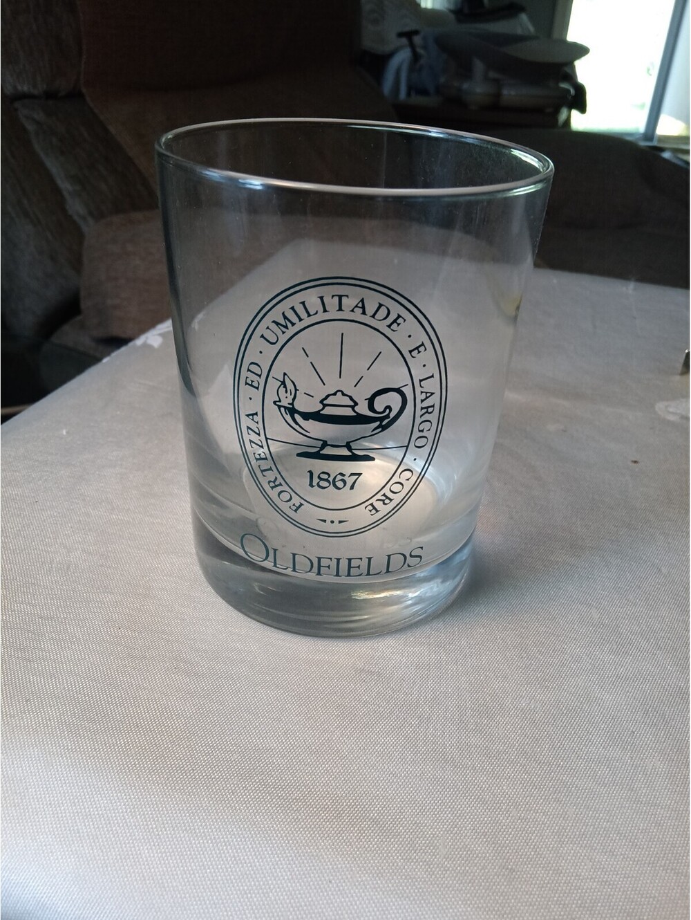 Vintage Oldfields School Crest Rocks Glass 1842 Tumbler Lowball Whiskey Bourbon